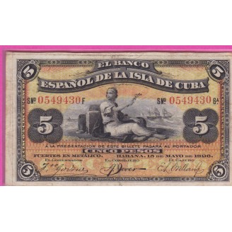 Cuba P.48b Etat TB 5 Pesos...