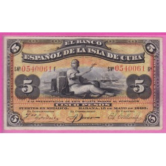 Cuba P.48b Etat TTB 5 Pesos...