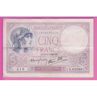 5 Francs Violet Etat TTB 5...
