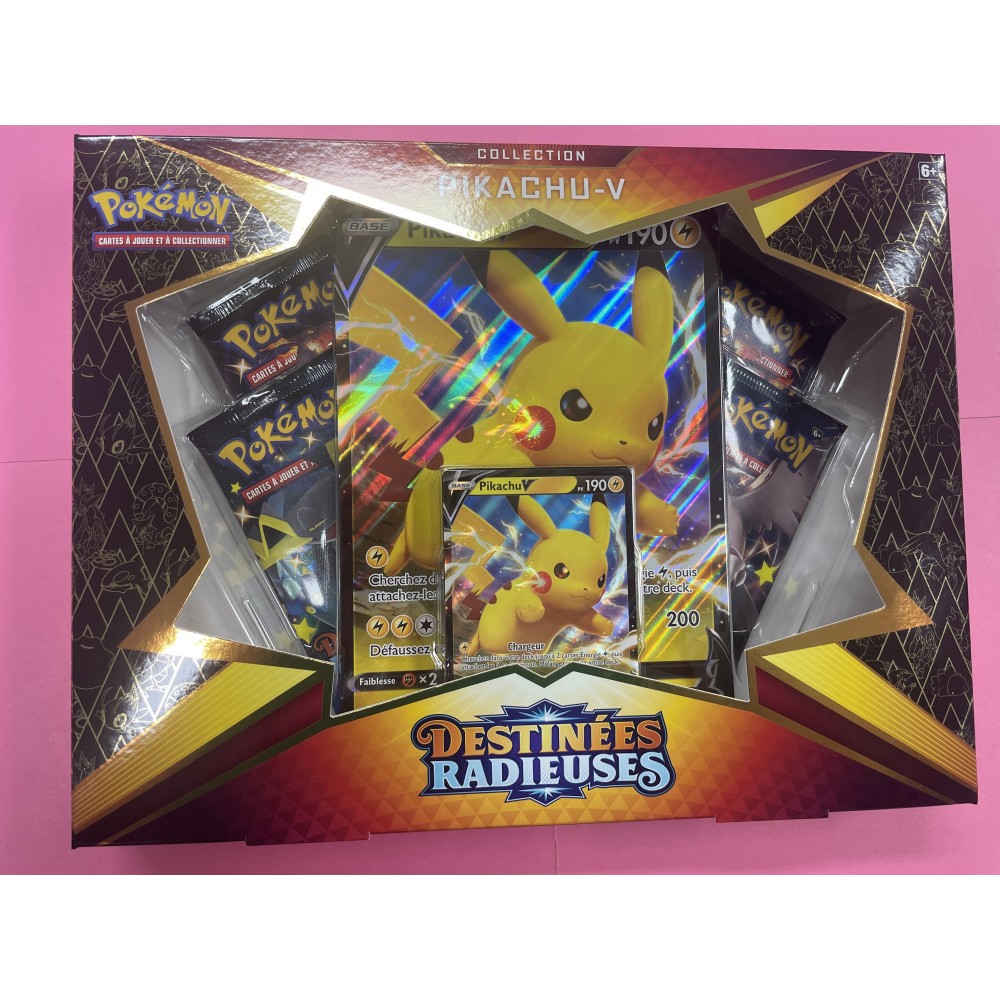 Coffret Pokémon Destinées Radieuses Pikachu-v 4 boosters + Cartes