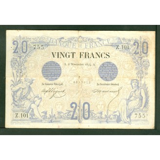 20 Francs Noir 6-11-1874...
