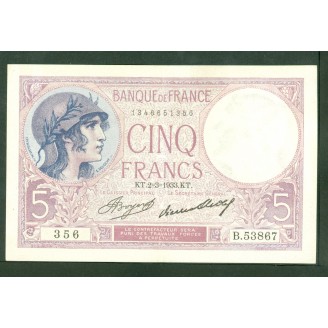 5 Francs Violet 2-3-1933...