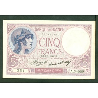 5 Francs Violet 9-3-1933...
