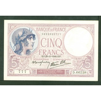 5 Francs Violet 28-11-1940...