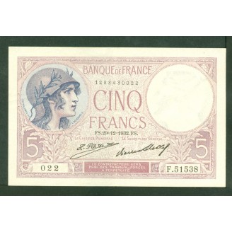 5 Francs Violet 29-12-1932...