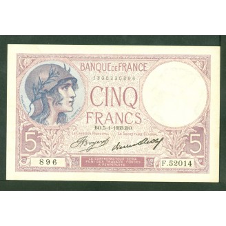5 Francs Violet 5-1-1933...