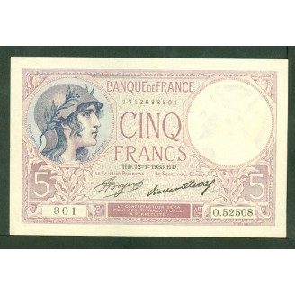 5 Francs Violet 12-1-1933...