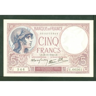 5 Francs Violet 28-11-1940...