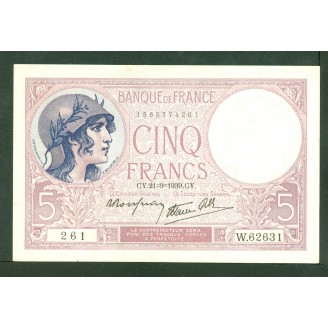 5 Francs Violet 21-9-1939...