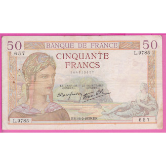 50 Francs Cérès ETAT TB+...