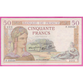 50 Francs Cérès ETAT TTB+...