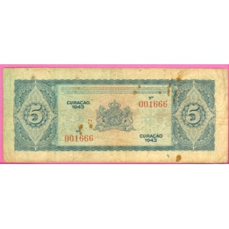 Curaçao P.25 5 Gulden B 1943