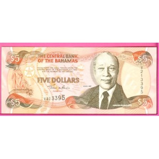Bahamas P.63 5 Dollars TTB+...