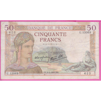 50 Francs Cérès ETAT TB+...