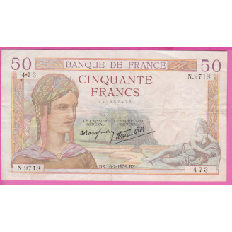 50 Francs Cérès ETAT TB+...