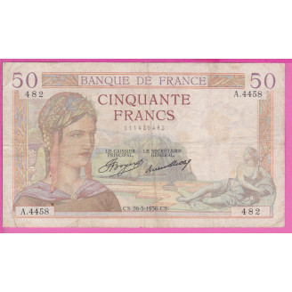 50 Francs Cérès ETAT TB...