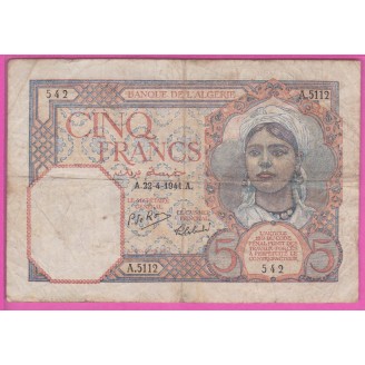 Algérie P.77b B+ 5 Francs...