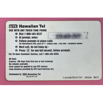 Hawaï Telecartes prépayées...