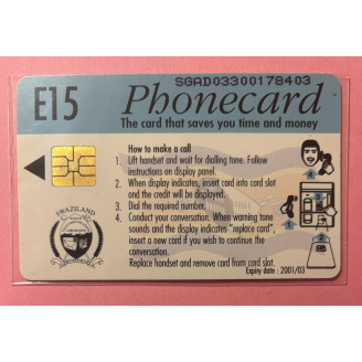 SWAZILAND télécarte E15...